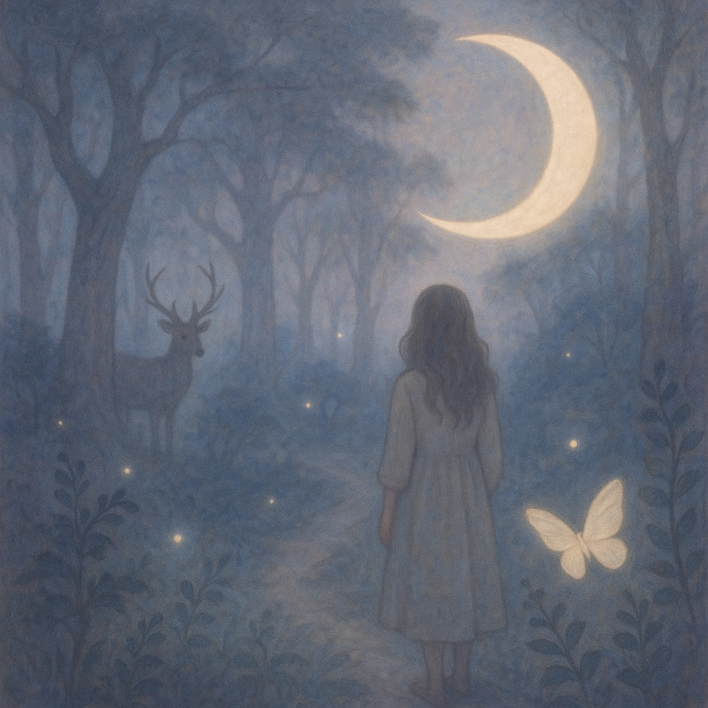 A dream of the forest with glowing paths, seen from a Christian view